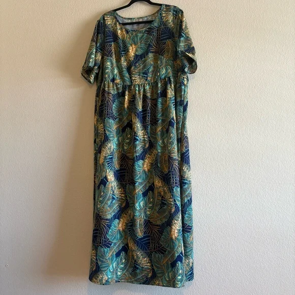 Shein Dresses | Shein Curve Green, Blue, And Yellow Leaf Designed Dress, Size 2xl | Color: Blue/Green | Size: 2xl | Pm-13757233's Closet Shein Dresses | Shein Curve Green, Blue, And Yellow Leaf Designed Dress, Size 2xl | Color: Blue/Green | Size: 2xl | Pm-13757233's Closet